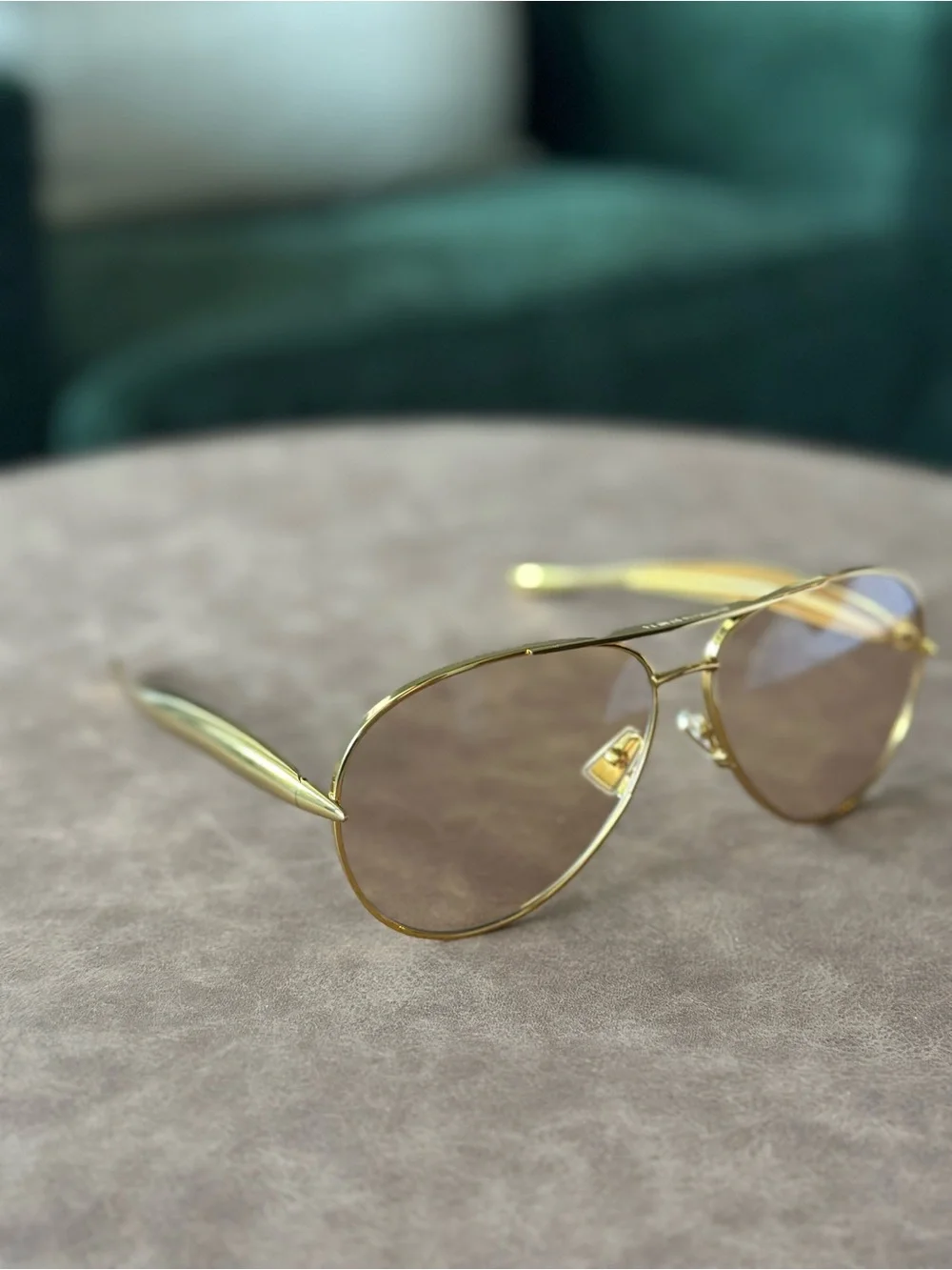Bottega Veneta Gold Aviator Sunglasses with Green Case